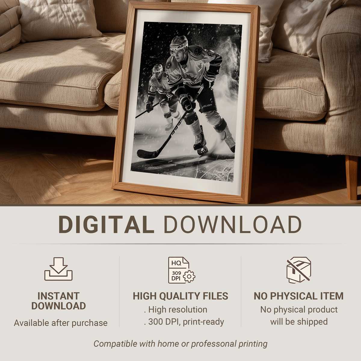 Goalie silhouette framed against a stark frozen rink, pads wide and stick ready, emphasizing a lone protector stance
