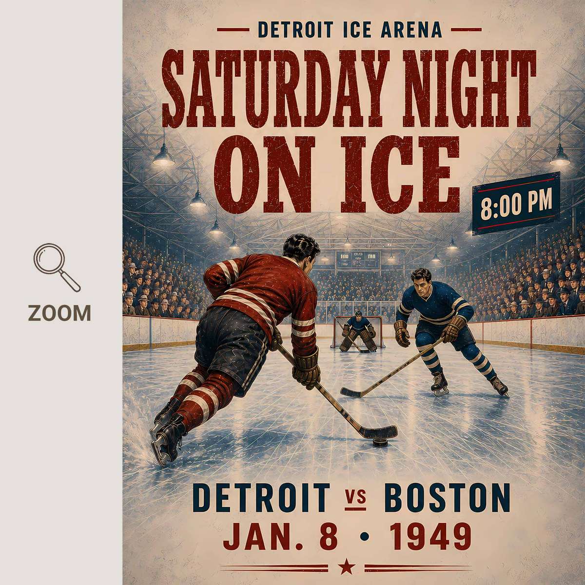 Gallery-style Boston Bruins Hockey artwork with vintage details for gallery wall decor
