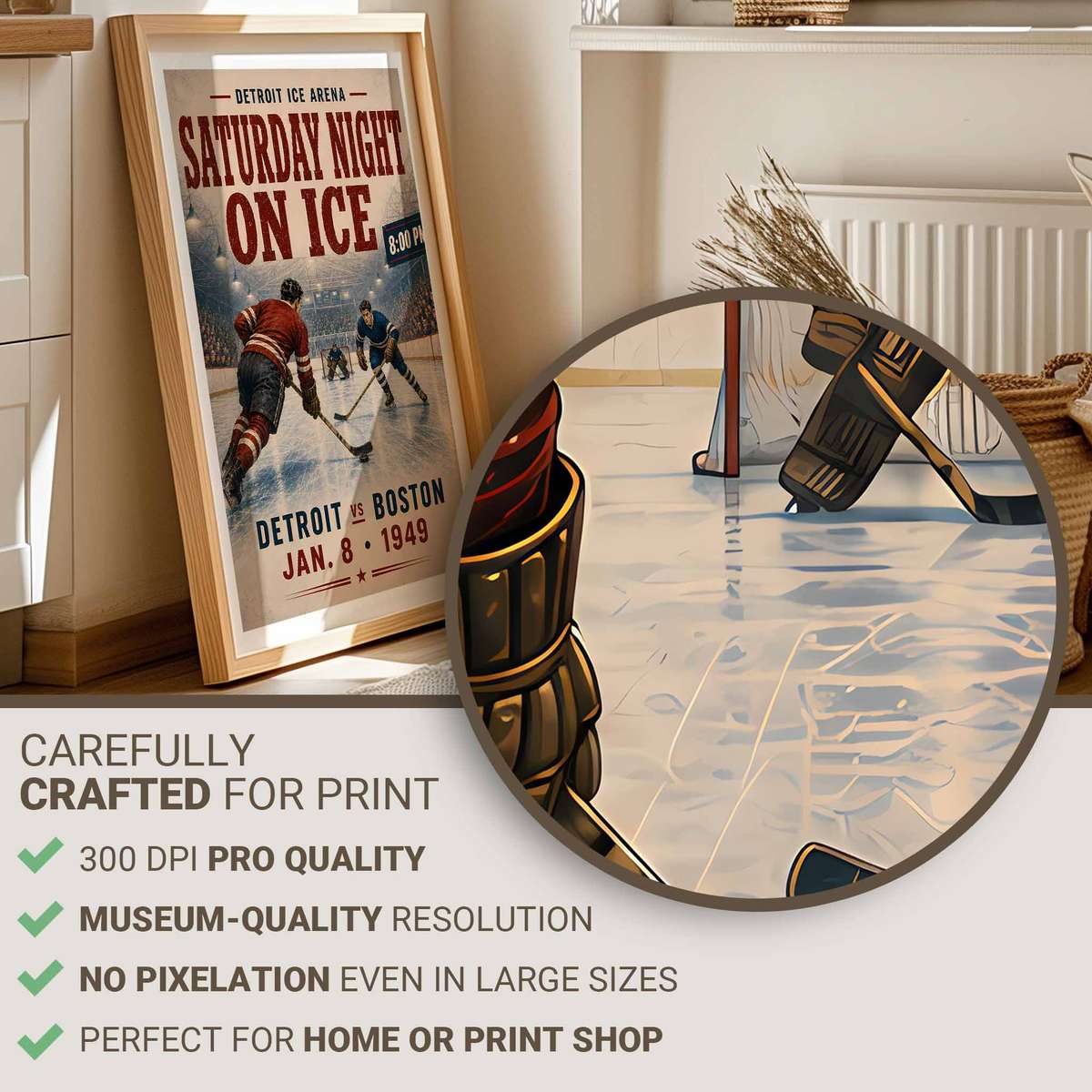 Boston Bruins Hockey decorative print featuring competitive ice action and bold visual energy for ice sports enthusiasts