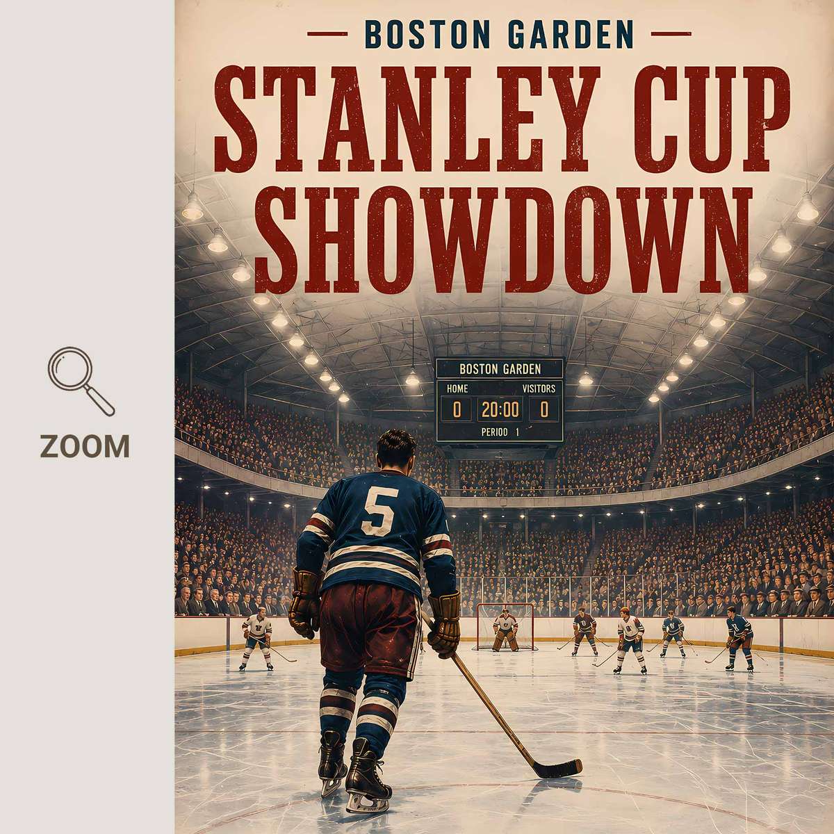 Boston bruins - Vintage 1952 Stanley Cup Showdown at Boston Garden. decorative print featuring skating speed expressed through dynamic composition inspired by boston ice hockey for