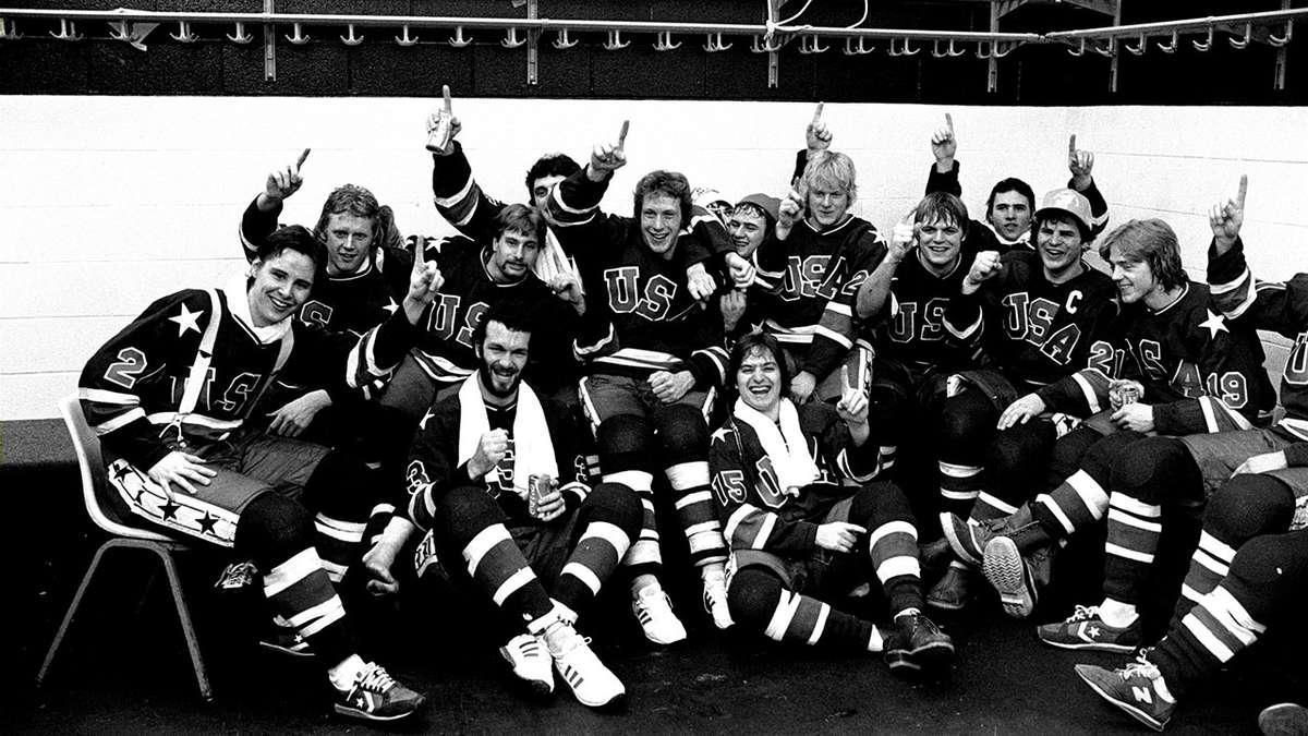 Herb Brooks giving tactical instructions to the 1980 USA hockey team on the Lake Placid bench
