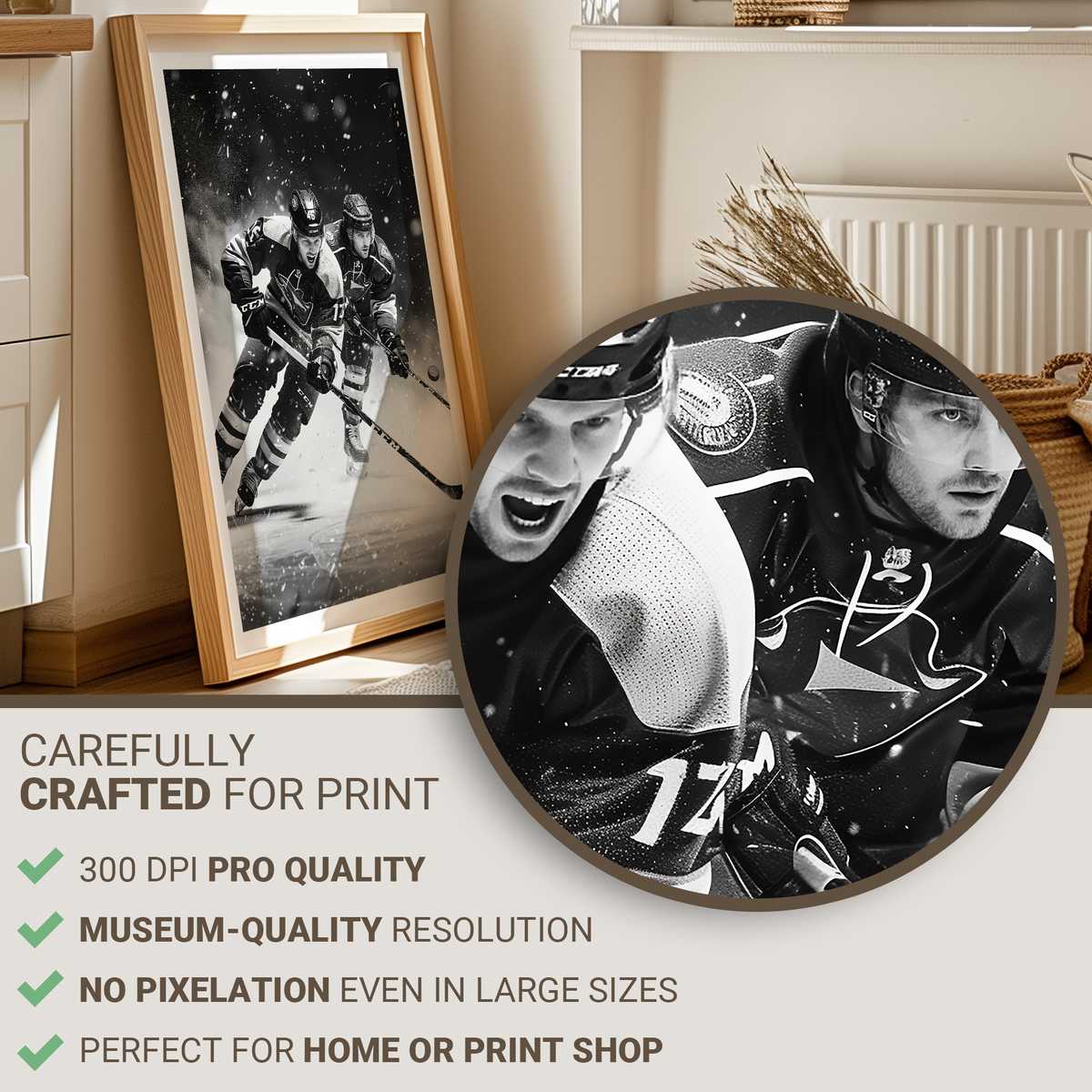 Player exploding off the line on a breakaway with ice spray and motion blur conveying top speed