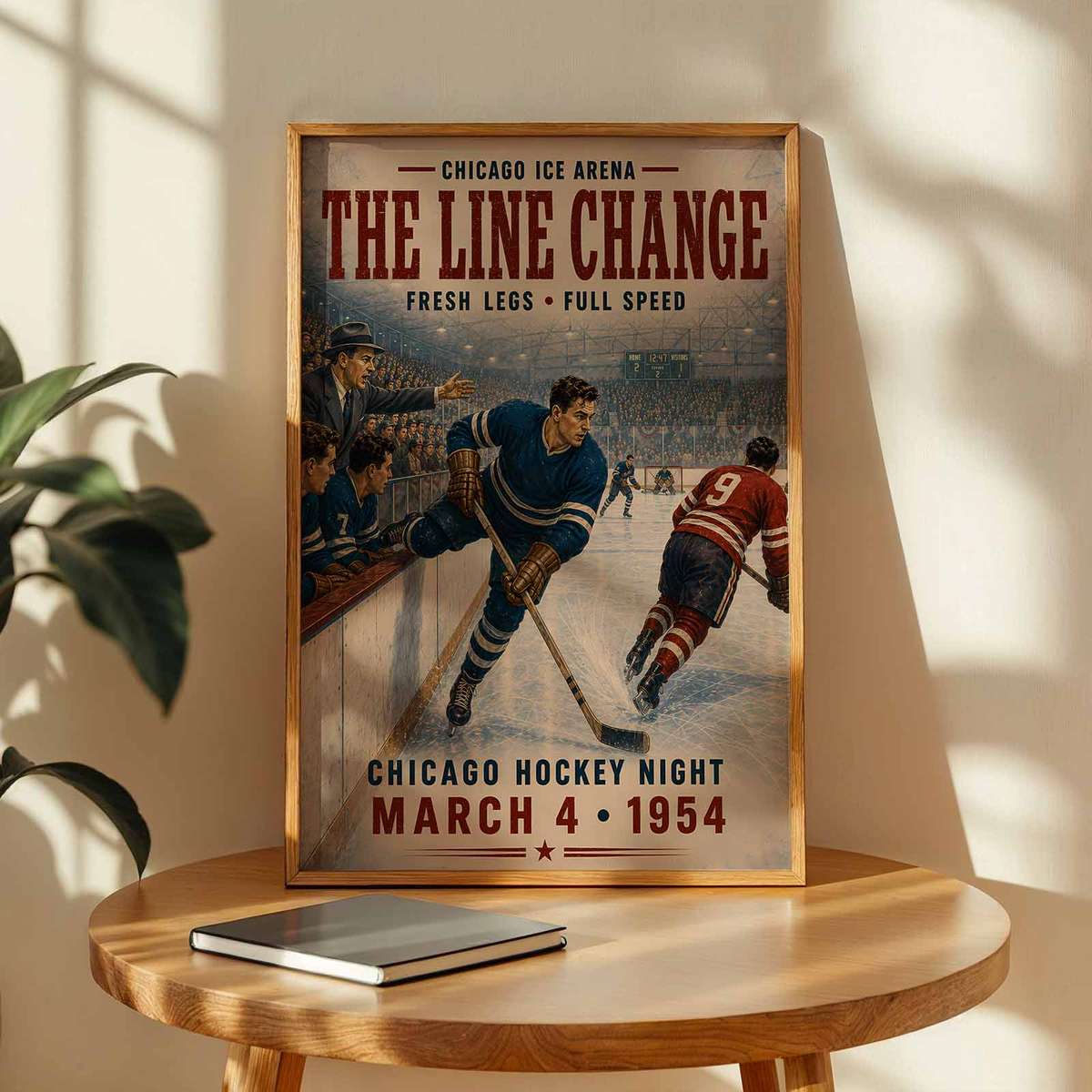 Vintage wall art centered on Chicago Ice Skating Rink with a competitive atmosphere