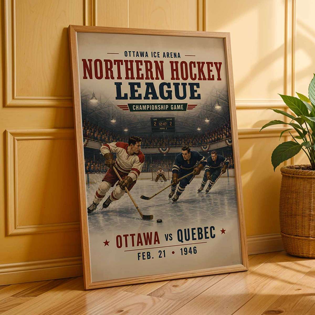 Cool hockey - Vintage 5- Collection of Classic North American Teams. decorative print featuring ice-rink action and fast skating detail inspired by td boston for hockey fans