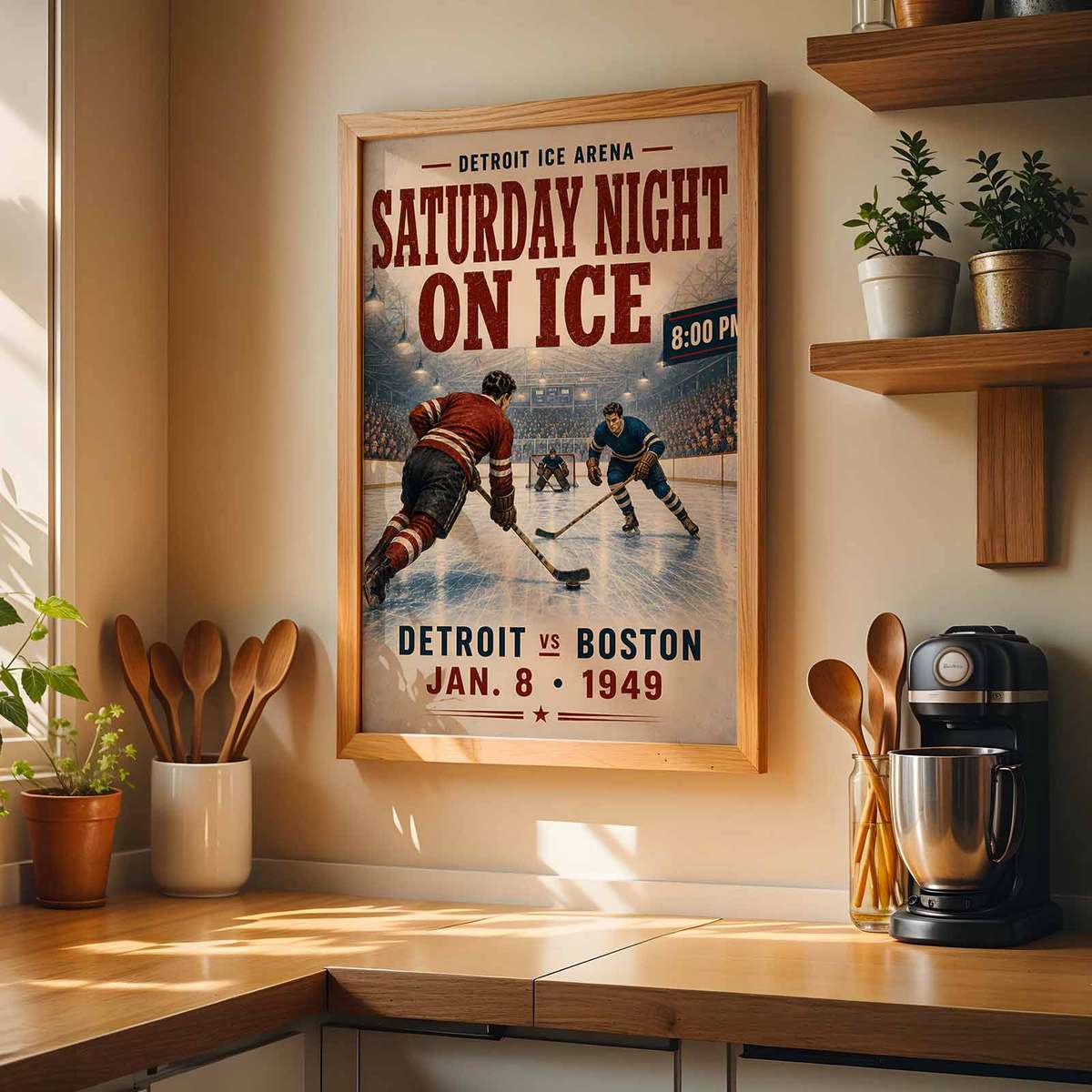 Boston Bruins Hockey wall art showcasing rink-side character with intense sporting movement and a dramatic visual character