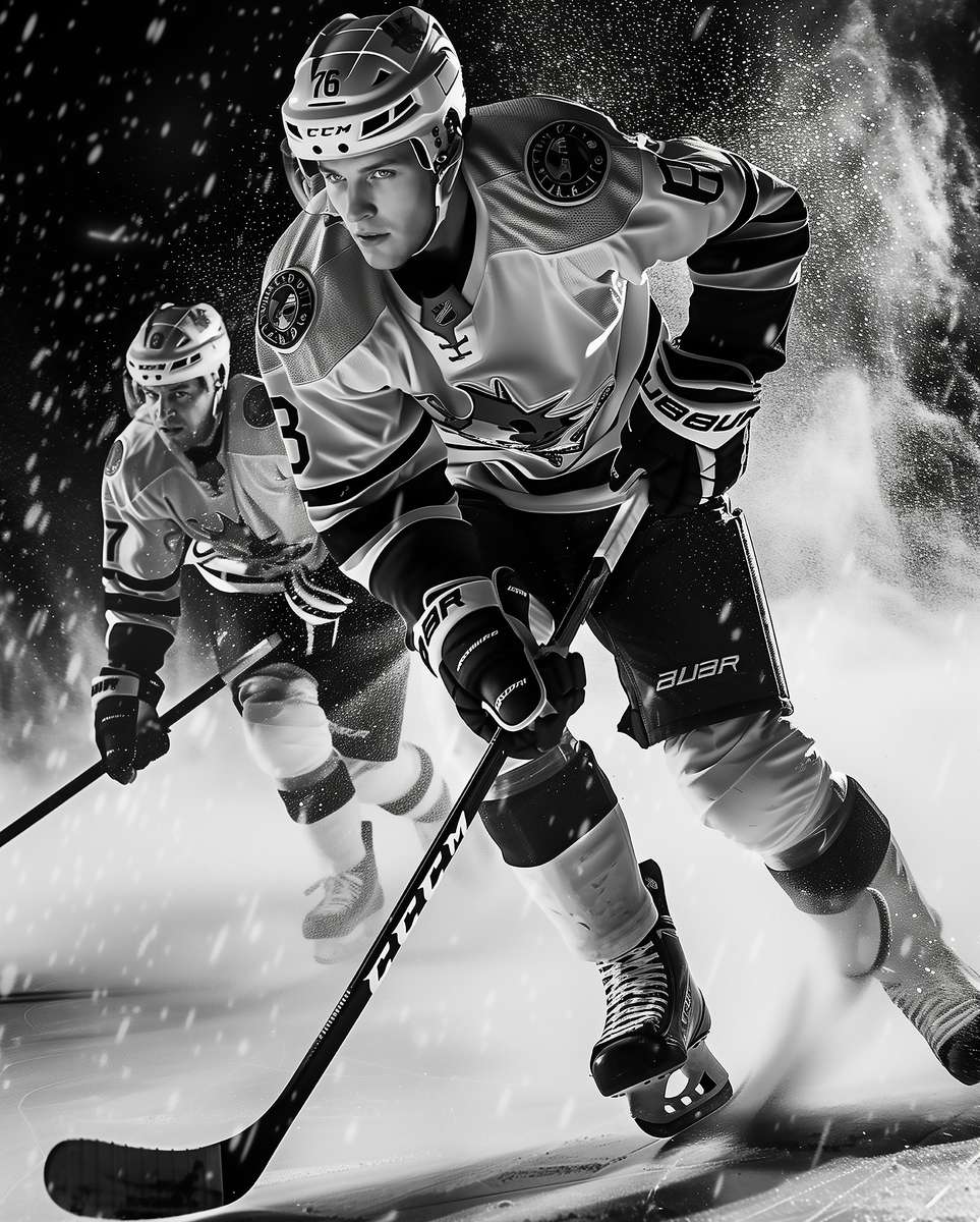 Illustration of a retro hockey sweater and crest on a vintage-style poster