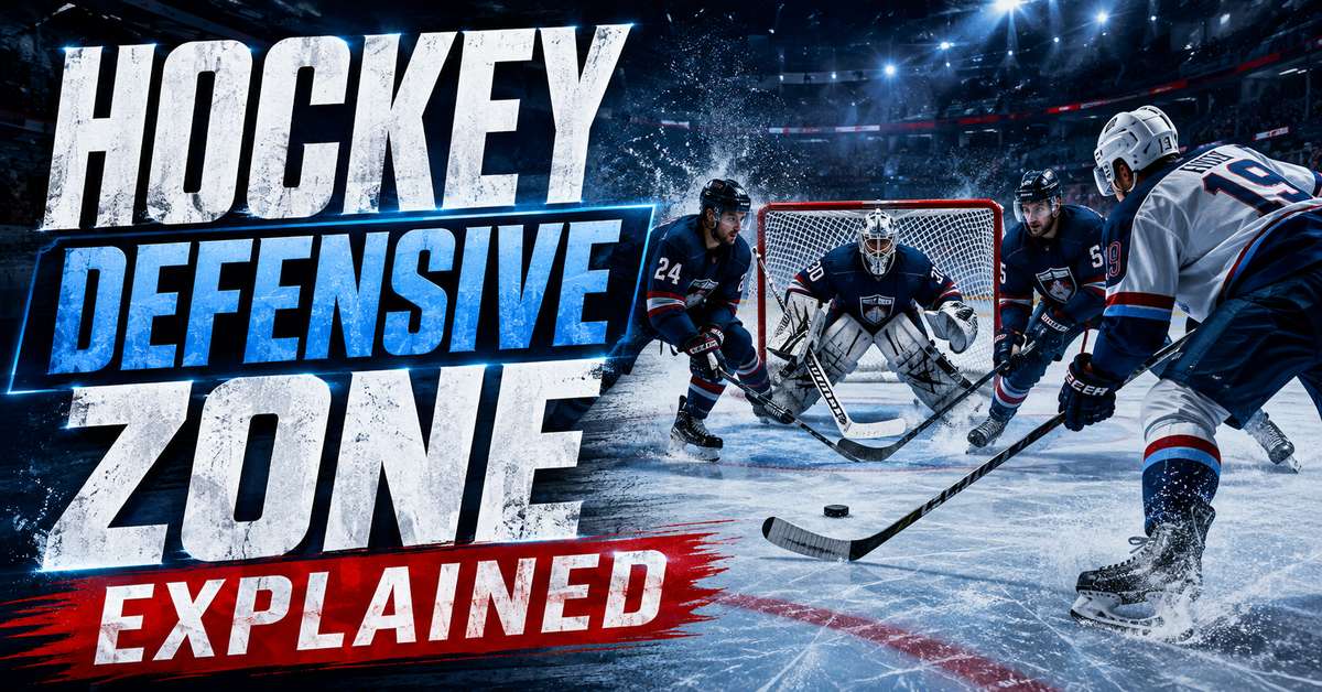 Diagram showing the hockey defensive zone with highlighted slot and crease areas and player positions