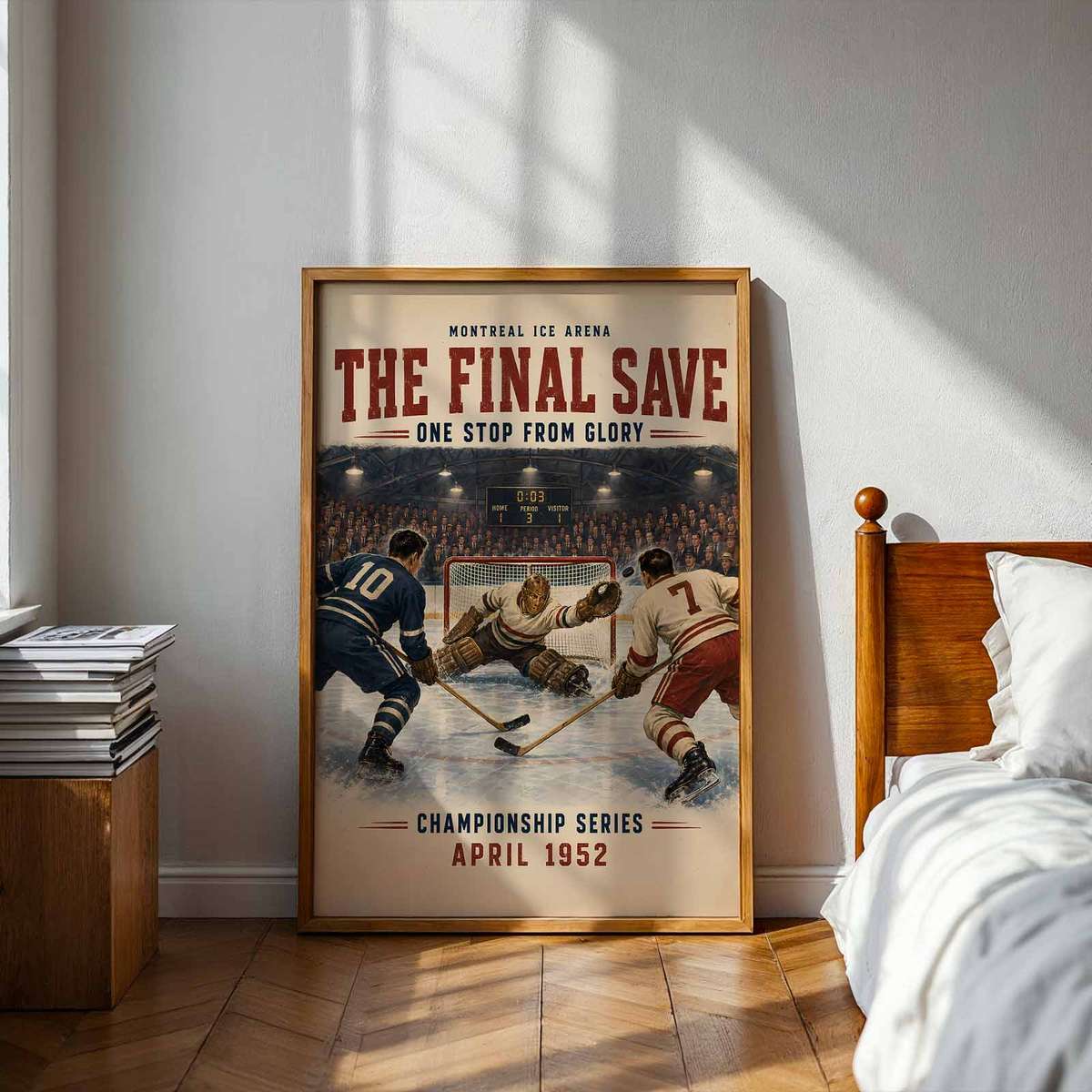 Gallery-style Hockey Fan artwork with vintage details for game room decor