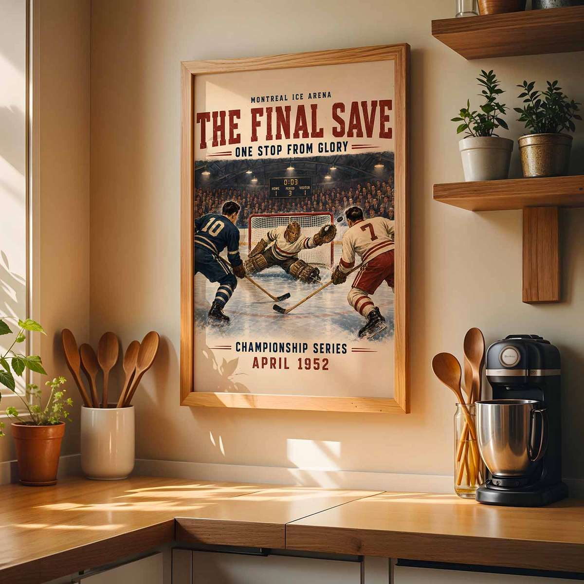 Dramatic illustration of Hockey Fan presented through hockey equipment detail and game-night atmosphere