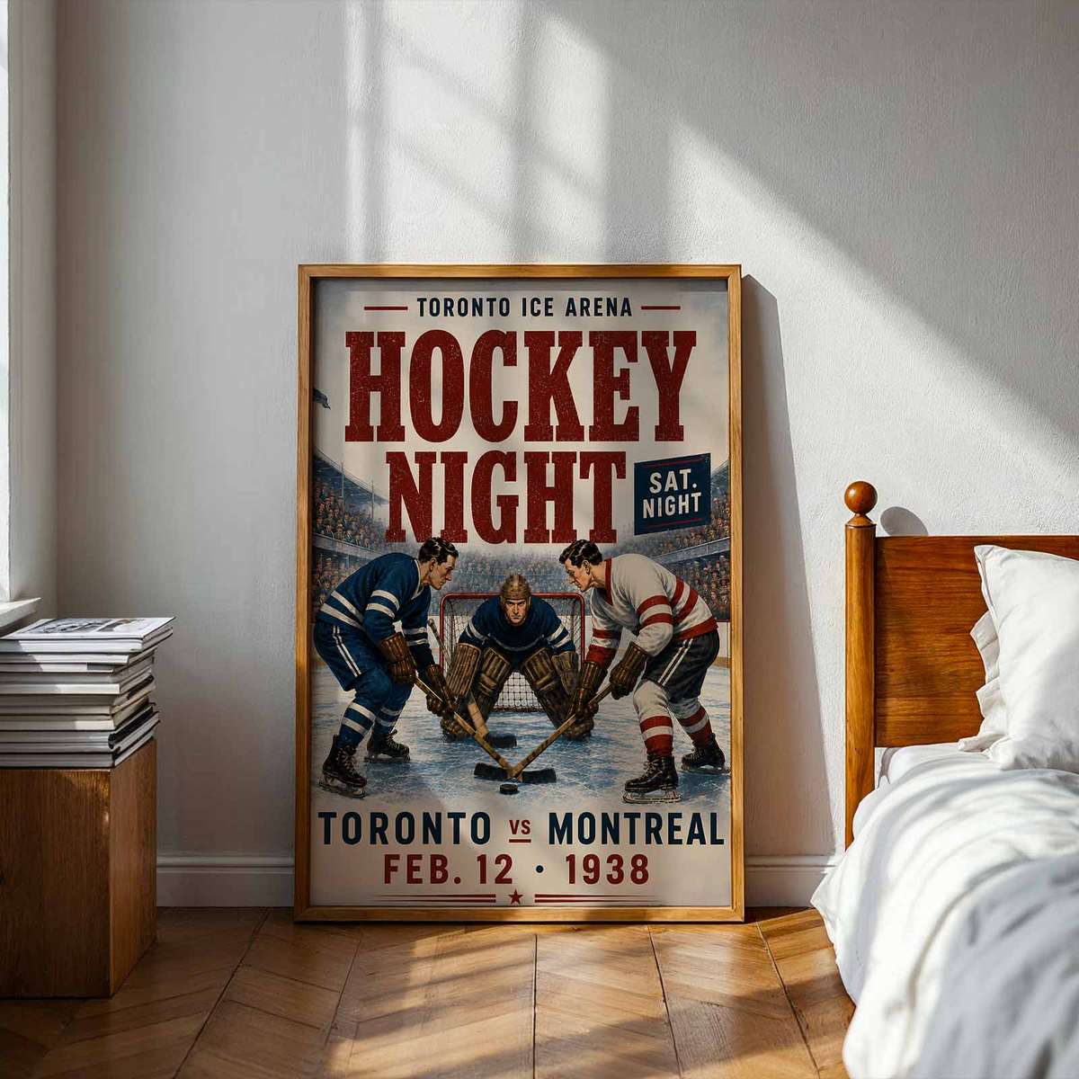 Gallery-style Hockey artwork with vintage details for locker room decor