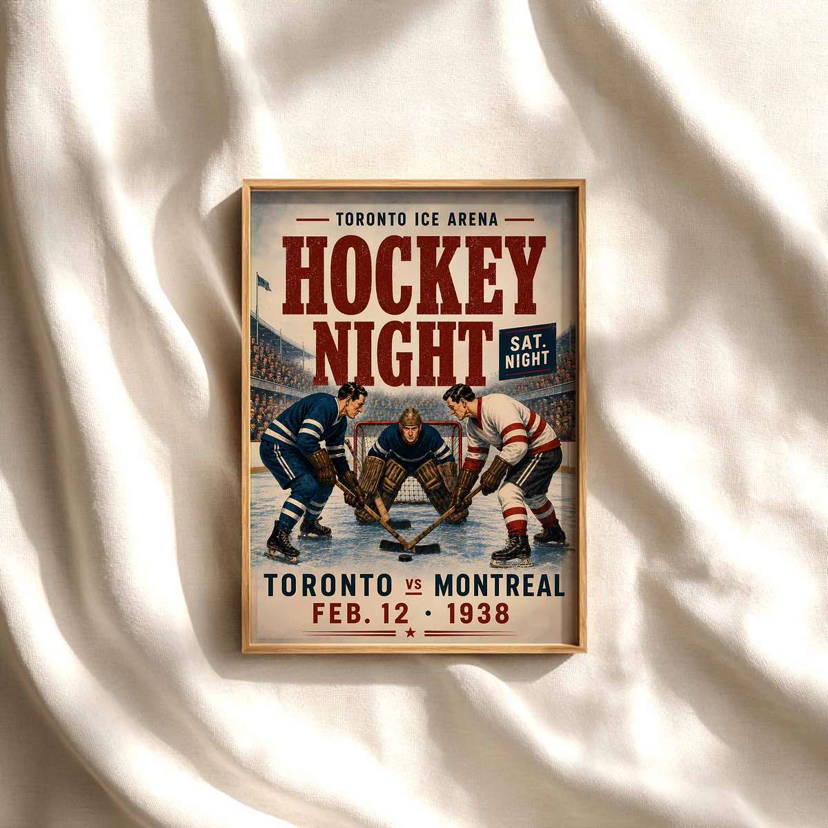 Vintage illustration of Hockey presented through puck movement with a dramatic arena atmosphere
