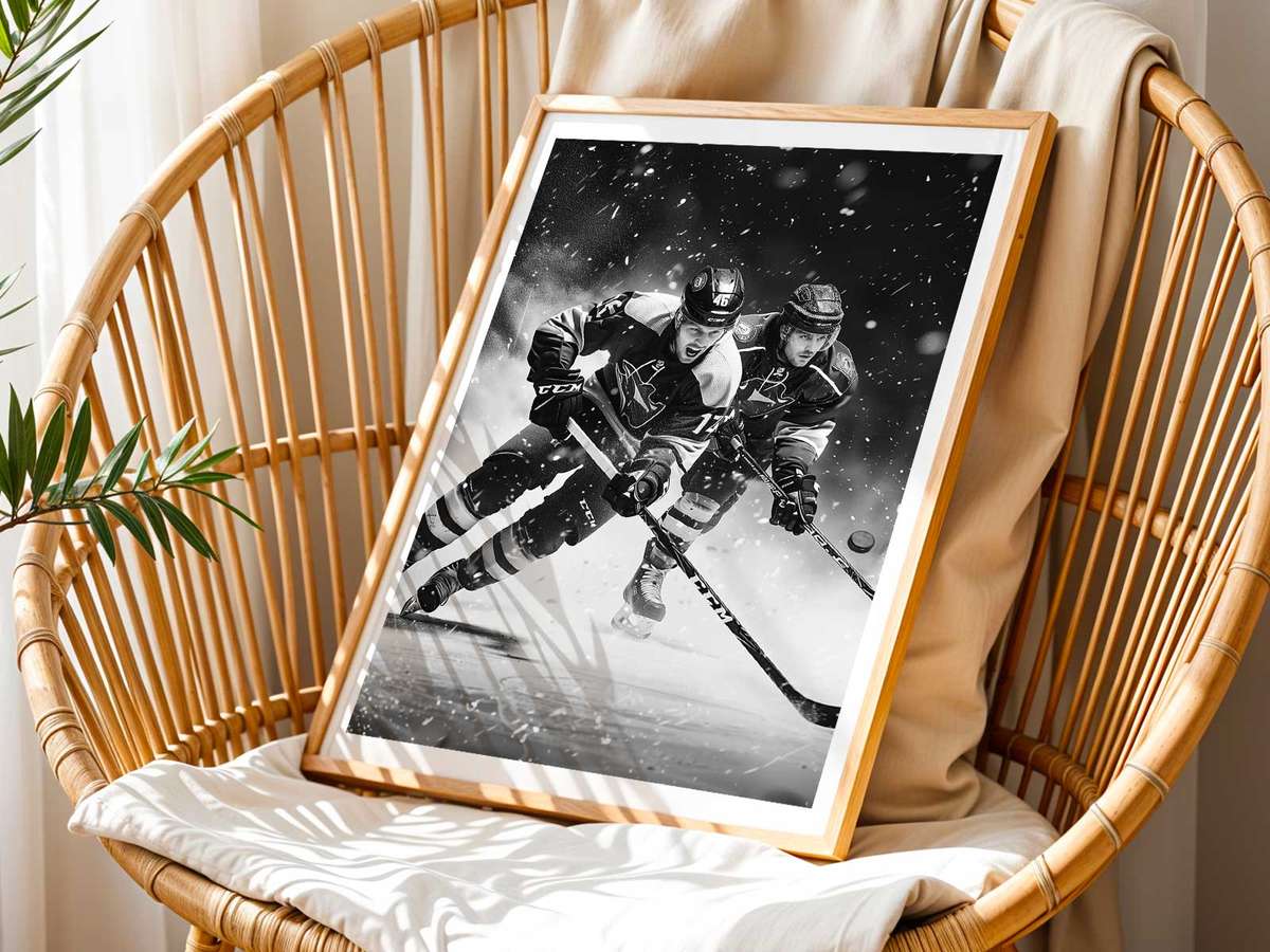 How Hockey Wall Shapes a Room composition styled as decorative artwork and featuring ice-rink action and fast skating detail