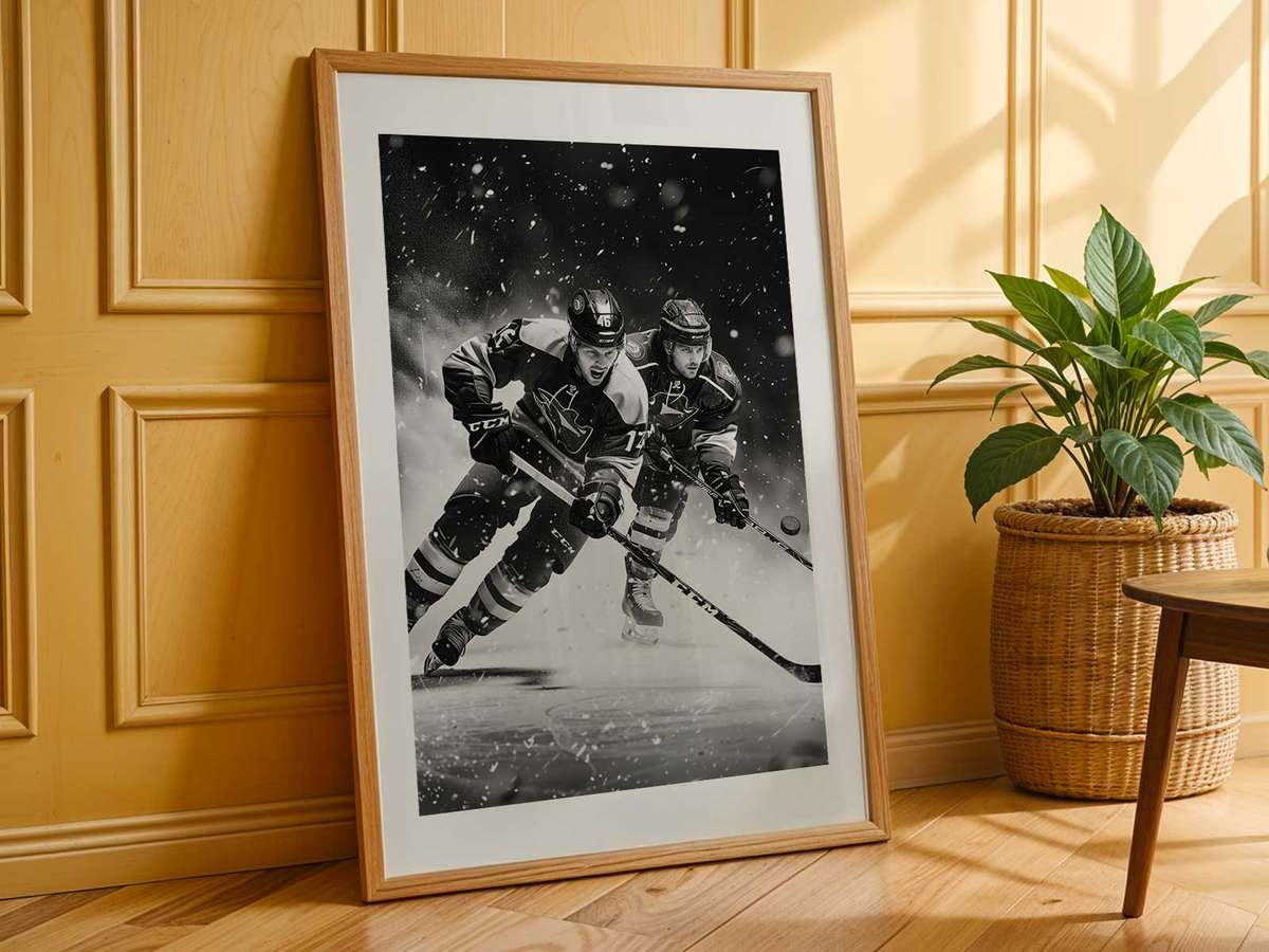 Gallery-style How Hockey Wall Shapes a Room artwork with dramatic details for game room decor