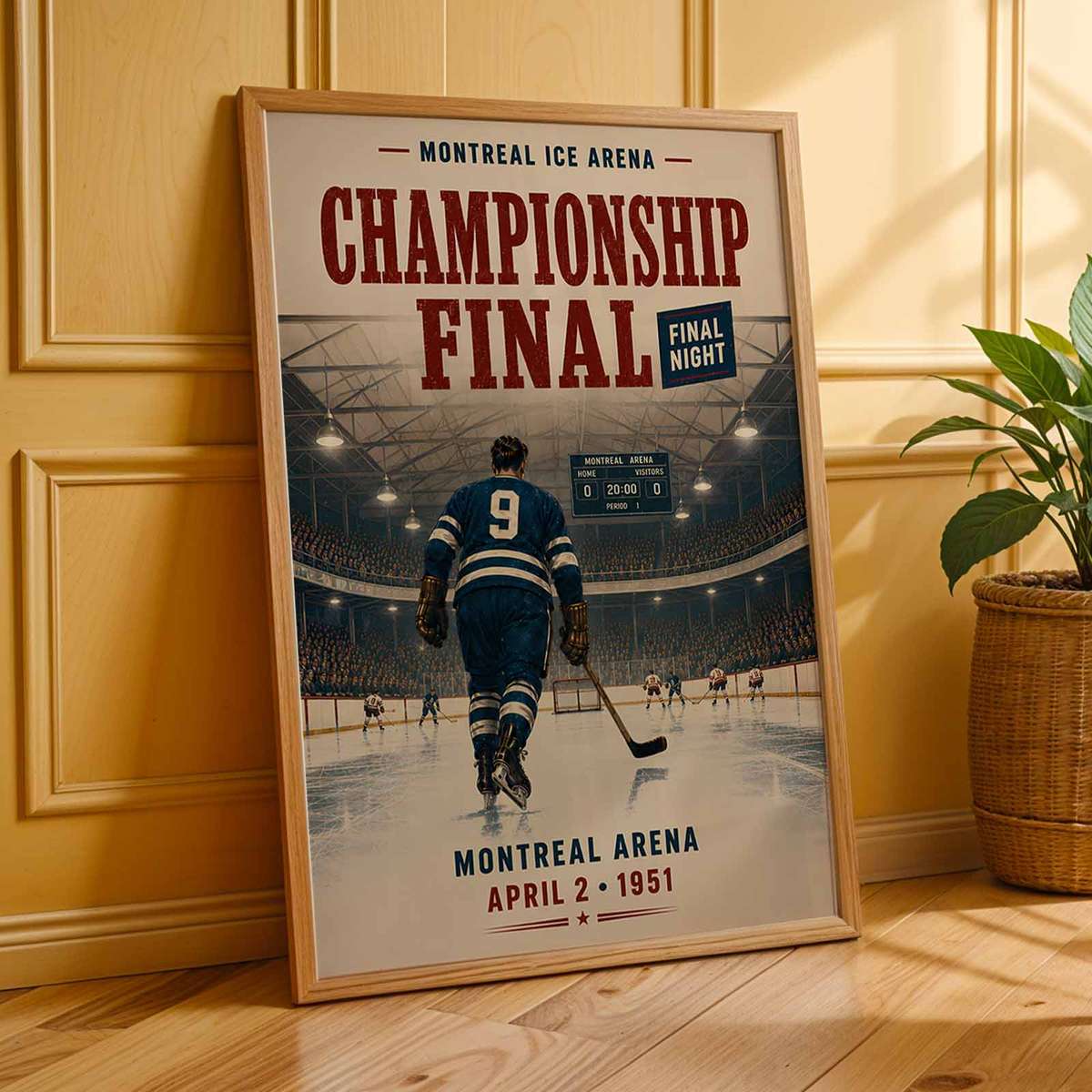 Intage NHL composition styled as poster and featuring competitive ice action and bold visual energy inspired by montreal habs hockey