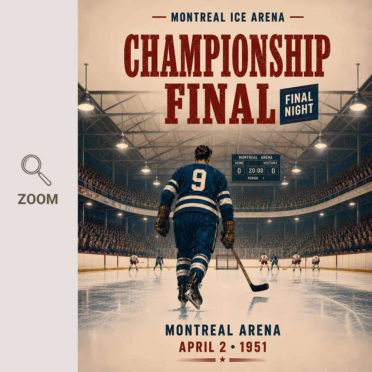 Intage NHL shown in a vintage composition showcasing ice-rink action and fast skating detail inspired by montreal habs hockey