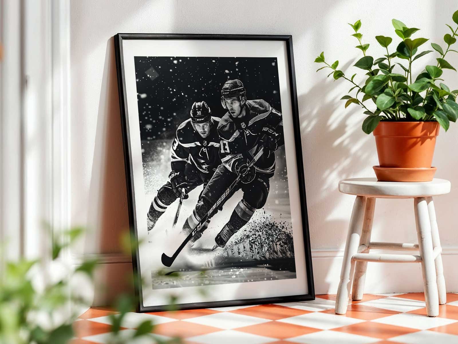 Monochrome centered silhouette of Sidney Crosby with high contrast for bold wall display