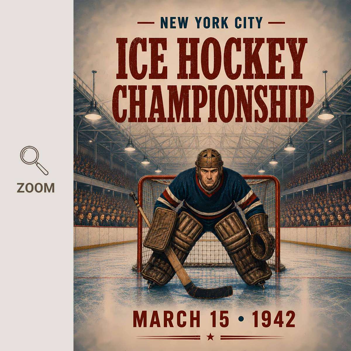 NHL Hockey wall art combining skating speed expressed through dynamic composition inspired by ny rangers goalie in a dramatic composition