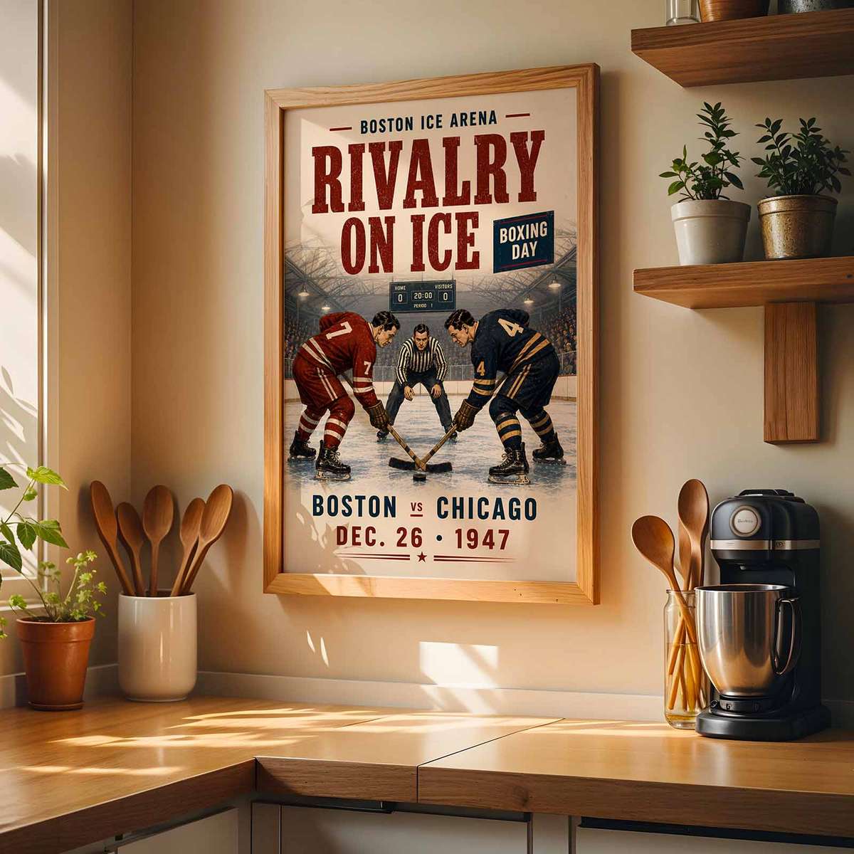 Old Hockey decorative print featuring ice-rink action and fast skating detail inspired by blackhawks chicago for ice sports enthusiasts with English typography