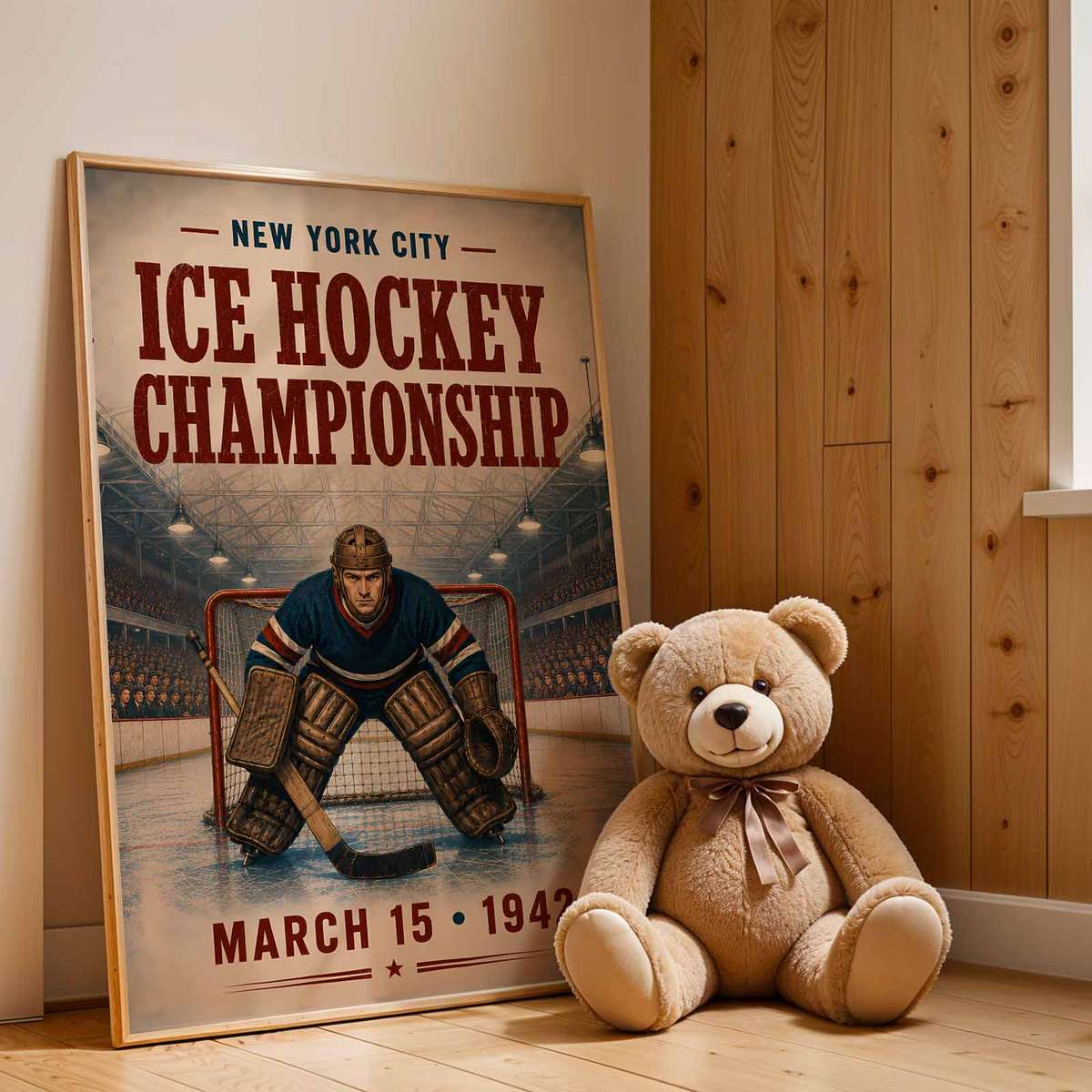 Vintage wall art centered on Old Hockey with a bold atmosphere with English typography