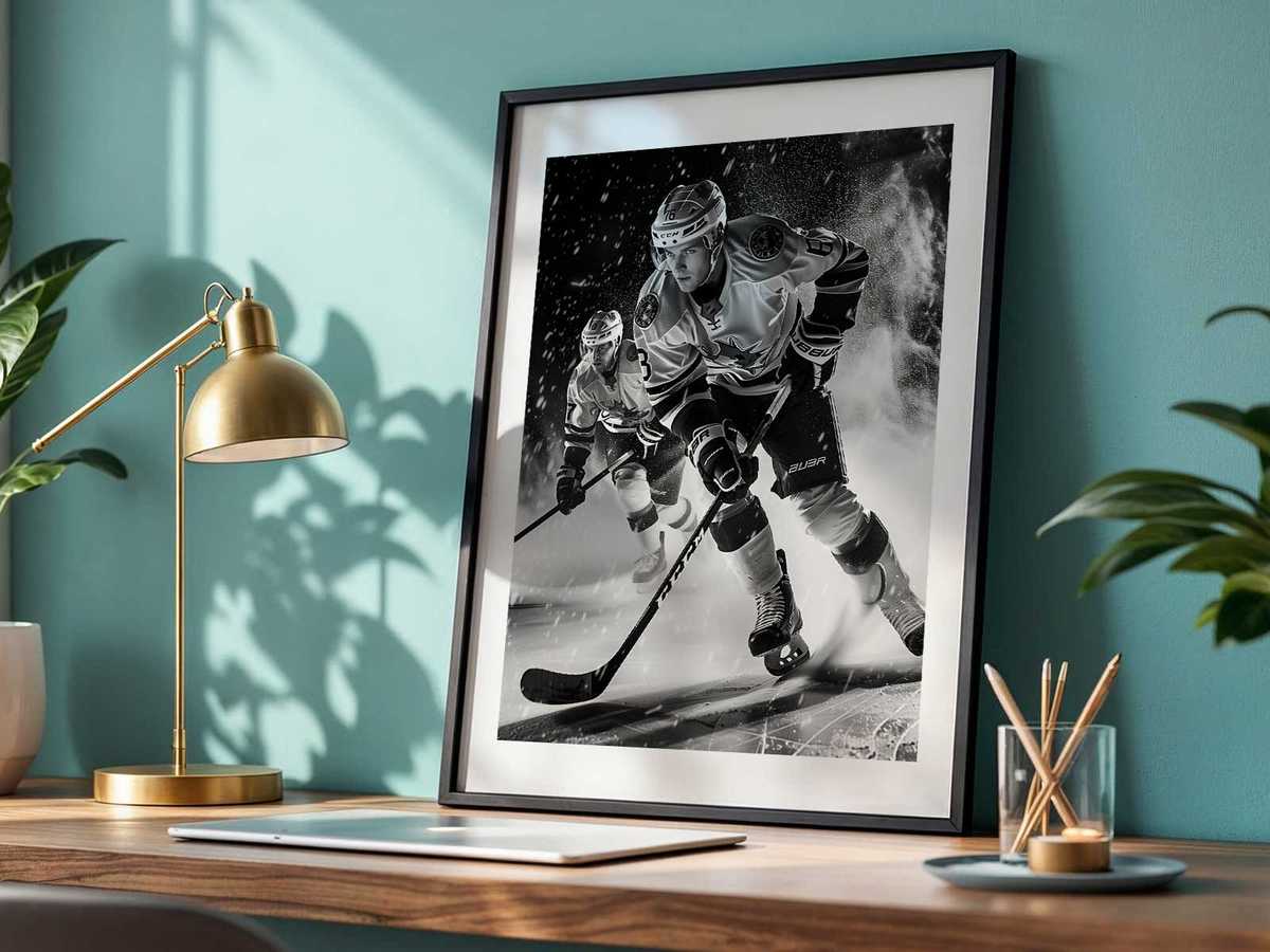 Cross-section style puck with layered cake pattern textures inside, set against minimalist arena lighting
