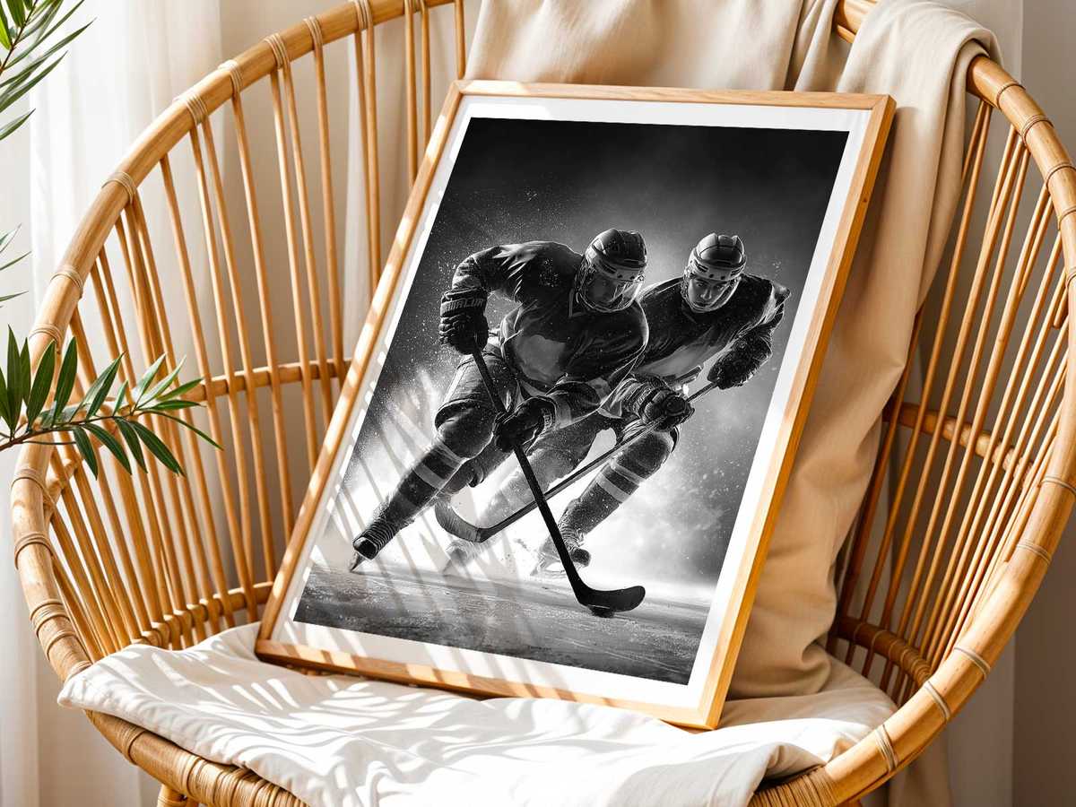Bold retro headline type and decorative lettering typical of mid-century hockey posters
