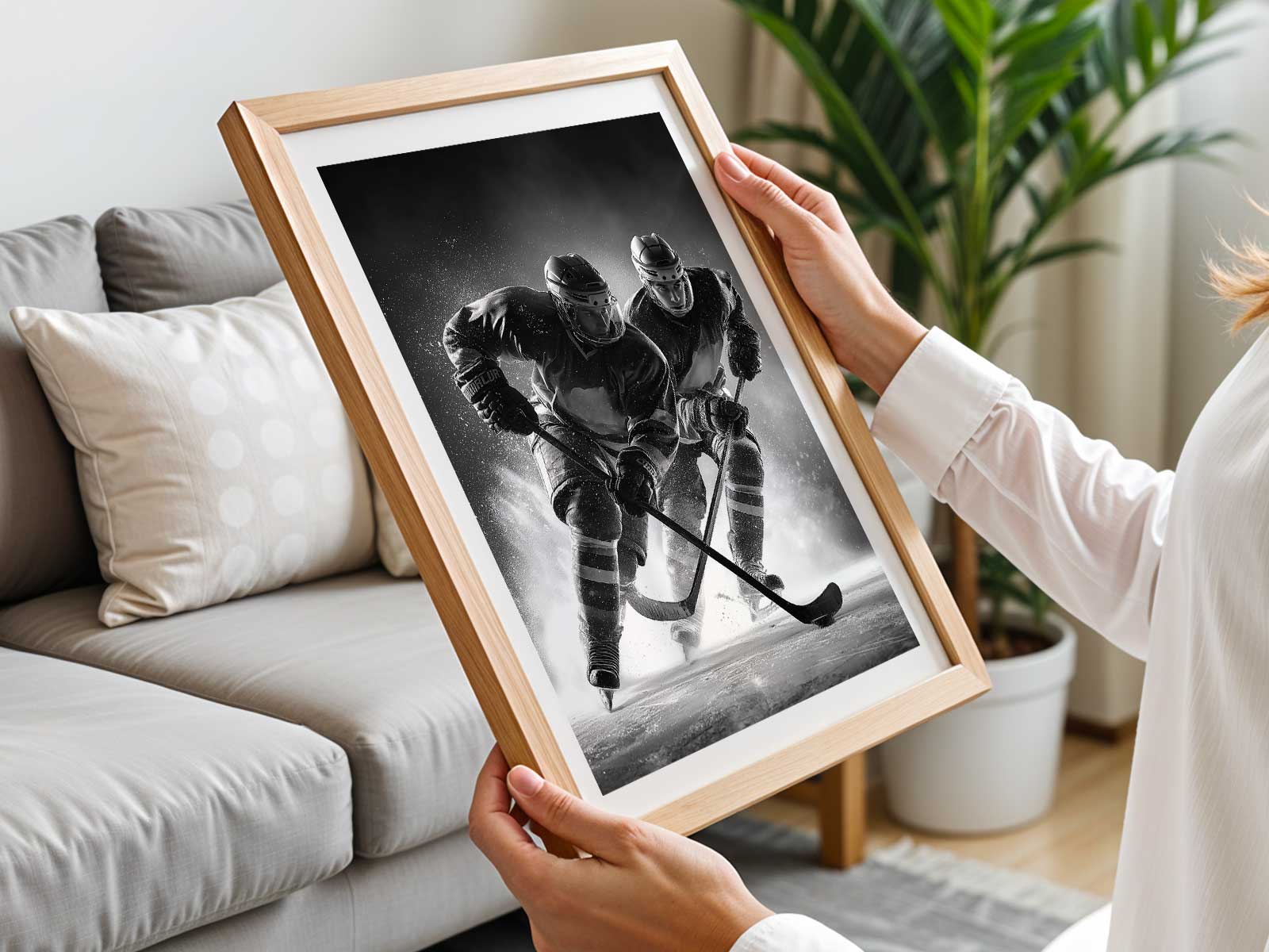 Close-up of a forward in mid-stride, skate edges carving ice with motion blur capturing speed