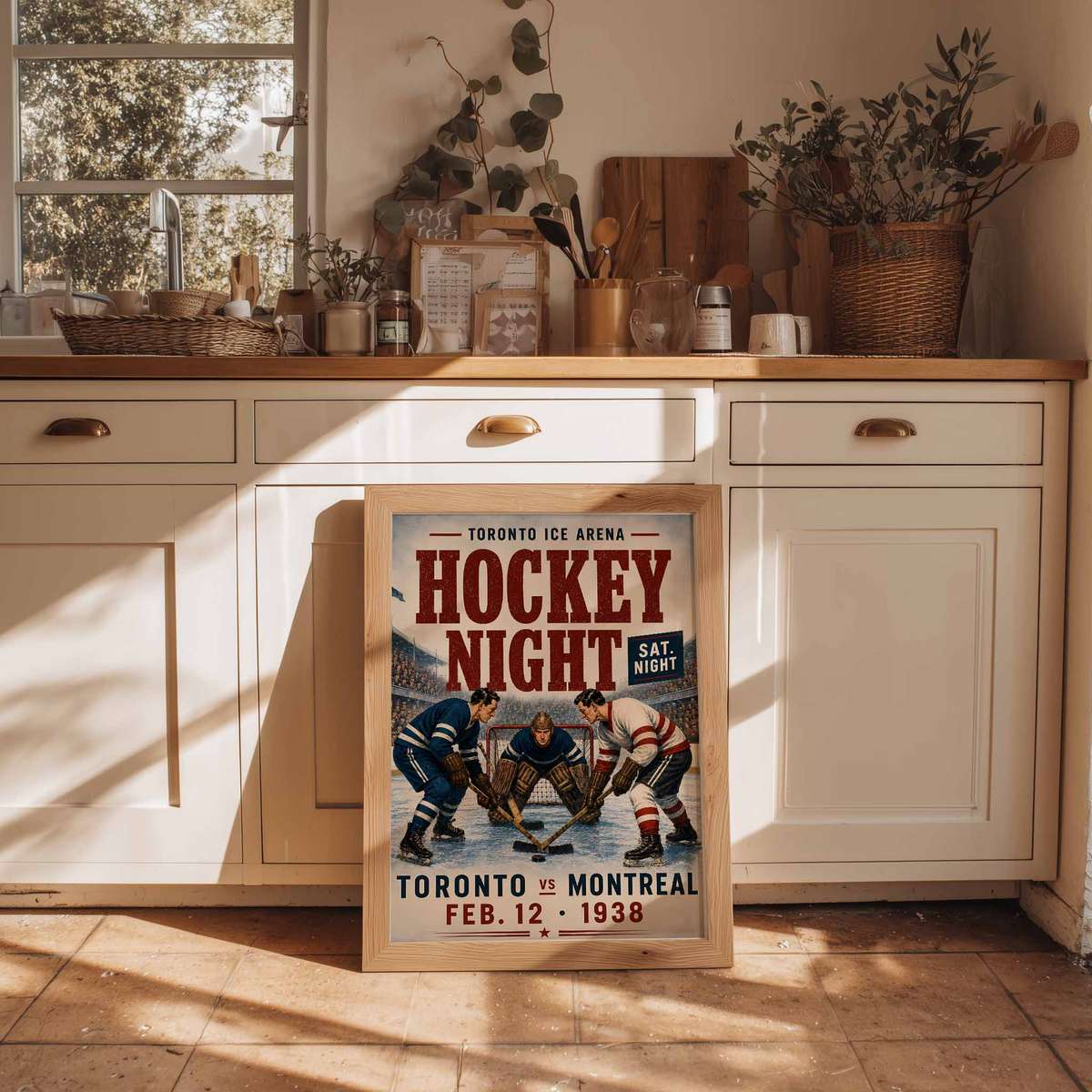 Sports hockey - Vintage 10- Collection of North American Ice Hockey. wall art showcasing puck movement with a dramatic arena atmosphere inspired by chicago ice skating rink and a