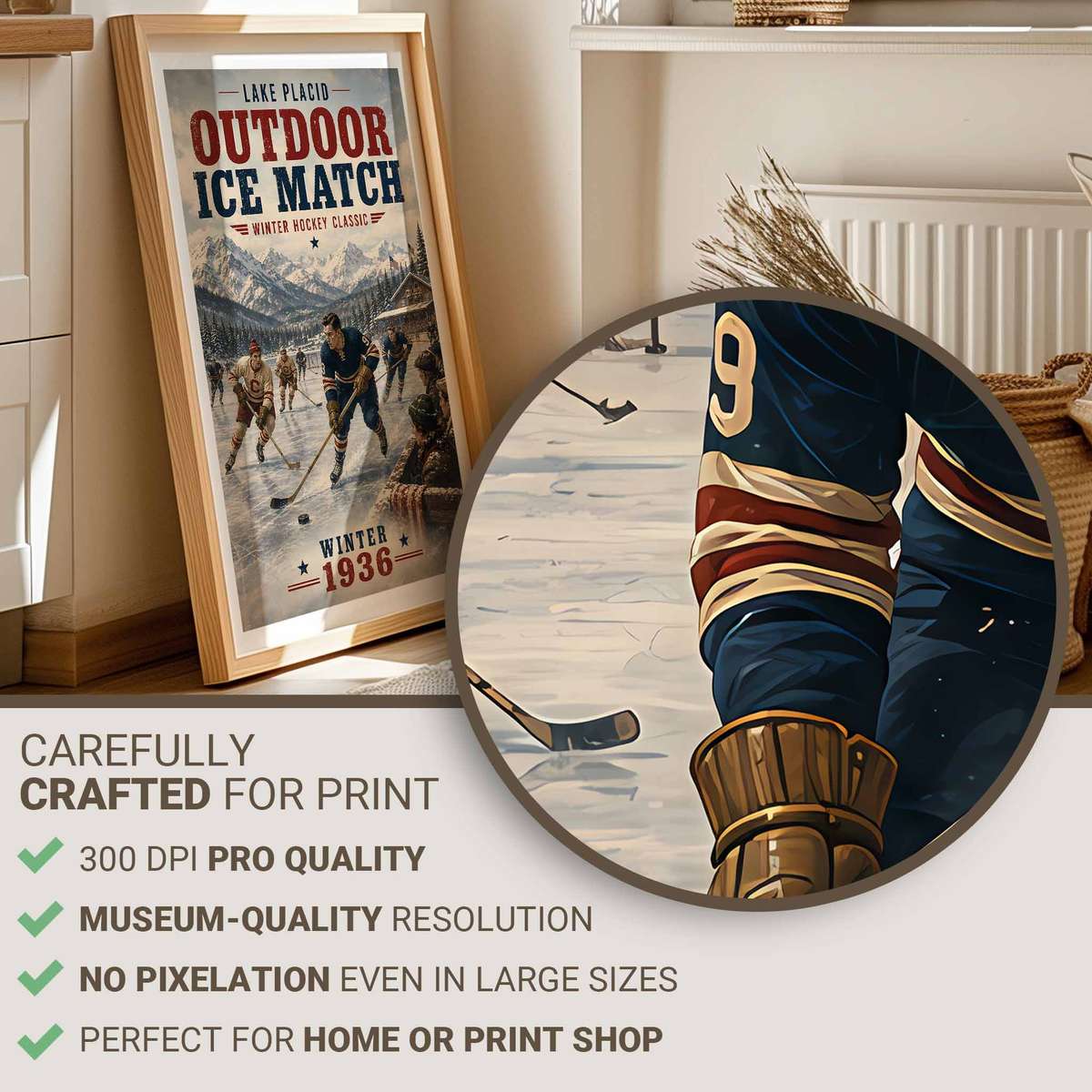 Sports hockey - Vintage 10- Collection of North American Ice Hockey. wall art showcasing competitive ice action and bold visual energy and a powerful visual character